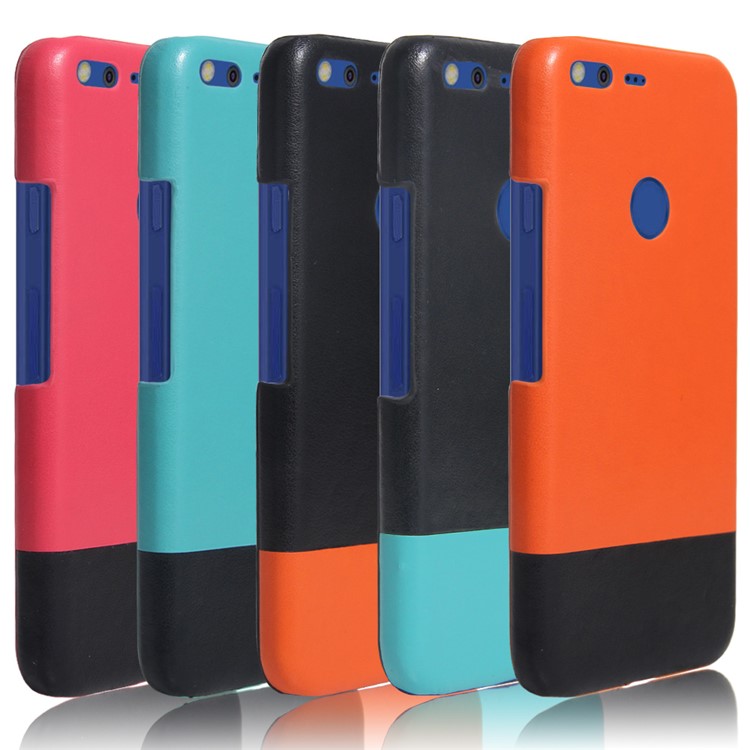 Two-color PU Leather Coated PC Phone Case for Google Pixel XL - Black / Orange-5