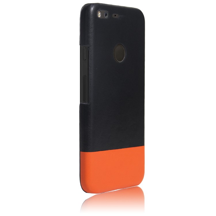 Bi-color PU Leather Coated PC Hard Case for Google Pixel - Black / Orange-4