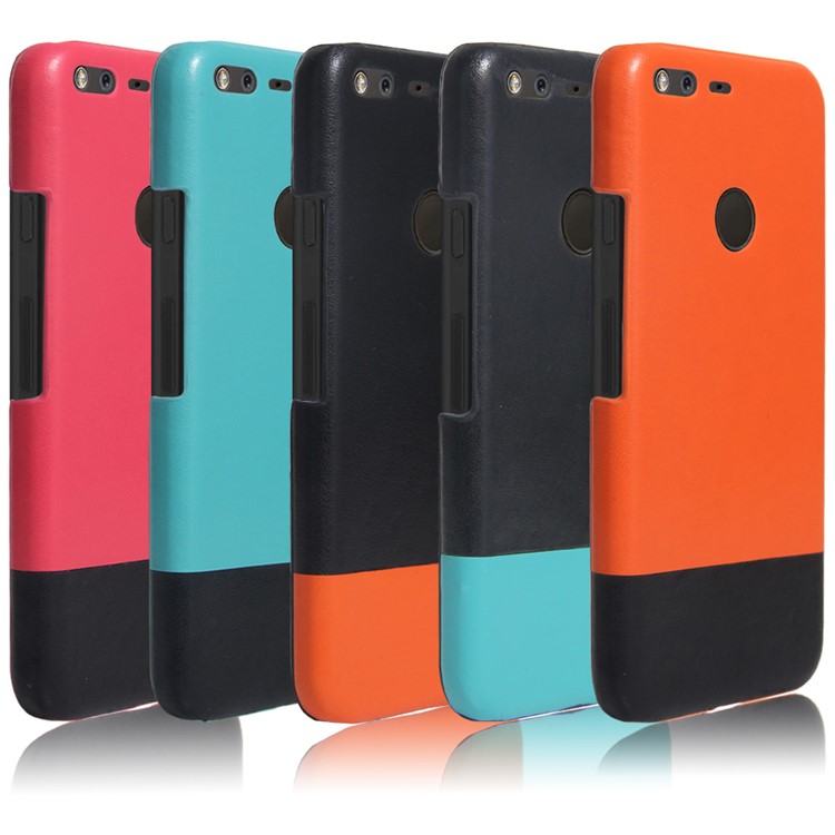 Bi-color PU Leather Coated PC Hard Case for Google Pixel - Black / Orange-5