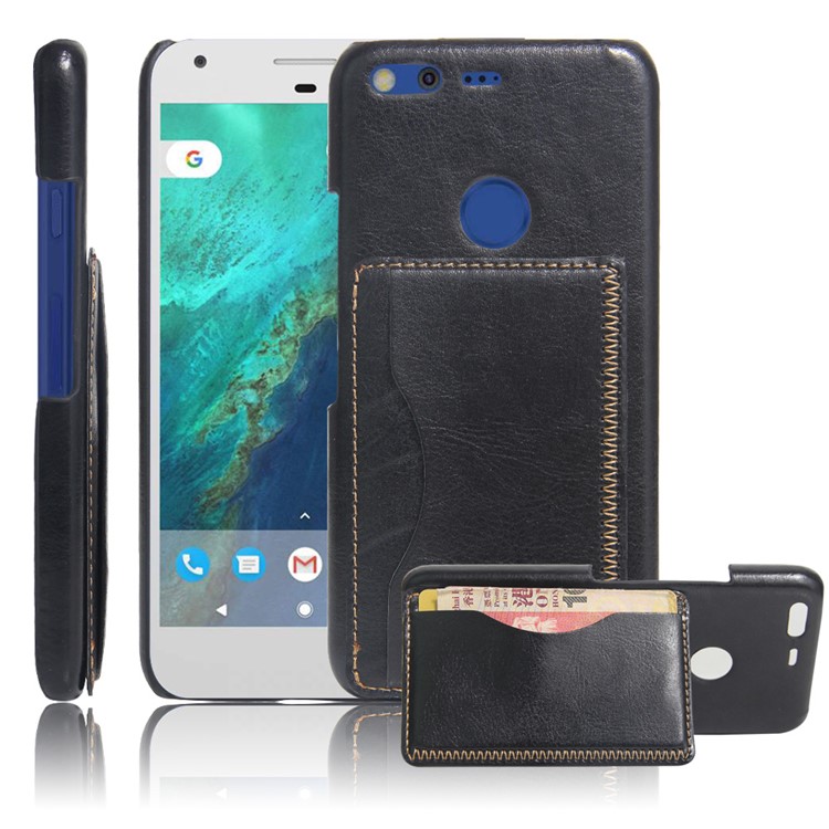 For Google Pixel Vintage Leather Coated Kickstand Hard Cover with Card Slot - Black-1