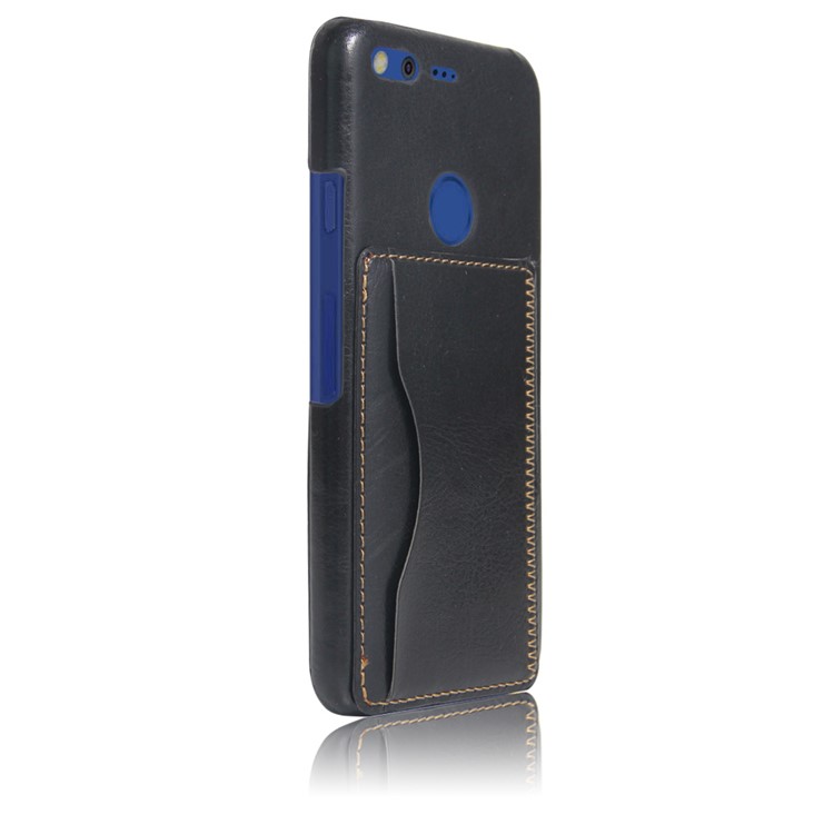 For Google Pixel Vintage Leather Coated Kickstand Hard Cover with Card Slot - Black-4