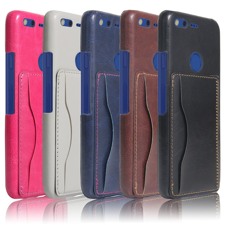 For Google Pixel Vintage Leather Coated Kickstand Hard Cover with Card Slot - Black-6