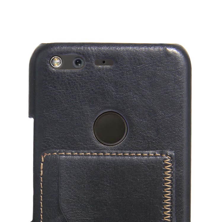 For Google Pixel XL Card Slot Vintage Leather Coated Kickstand Hard Case Cover - Black-2