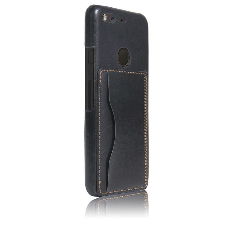 For Google Pixel XL Card Slot Vintage Leather Coated Kickstand Hard Case Cover - Black-4