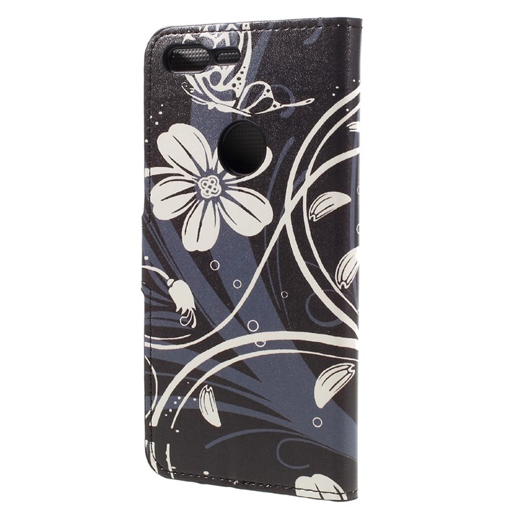 Patterned Leather Wallet Mobile Cover for Google Pixel XL - White Butterfly Flower-2