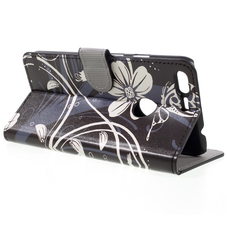 Patterned Leather Wallet Mobile Cover for Google Pixel XL - White Butterfly Flower-5