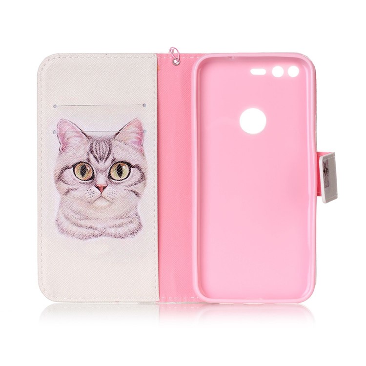 Patterned PU Leather Wallet Phone Case with Lanyard for Google Pixel XL - Lovely Cat-3