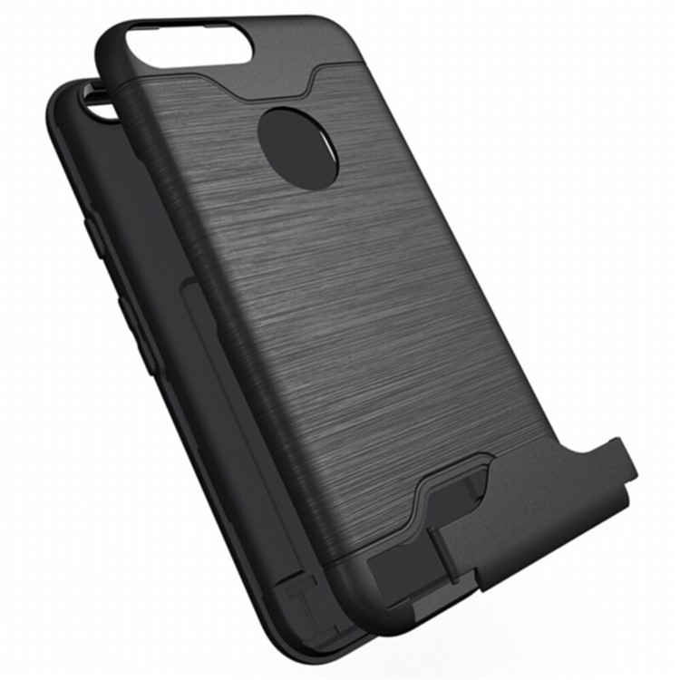 For Google Pixel XL 5.5 inch Brushed PC TPU Hybrid Card Holder Case with Kickstand - Black-3
