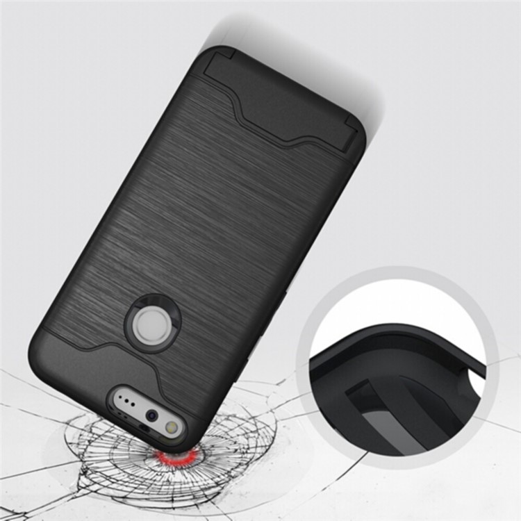 For Google Pixel XL 5.5 inch Brushed PC TPU Hybrid Card Holder Case with Kickstand - Black-4