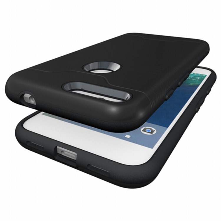 For Google Pixel XL 5.5 inch Brushed PC TPU Hybrid Card Holder Case with Kickstand - Black-6