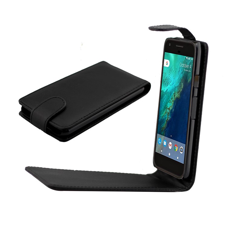 Vertical Flip Google Pixel Leather Case - Black-1