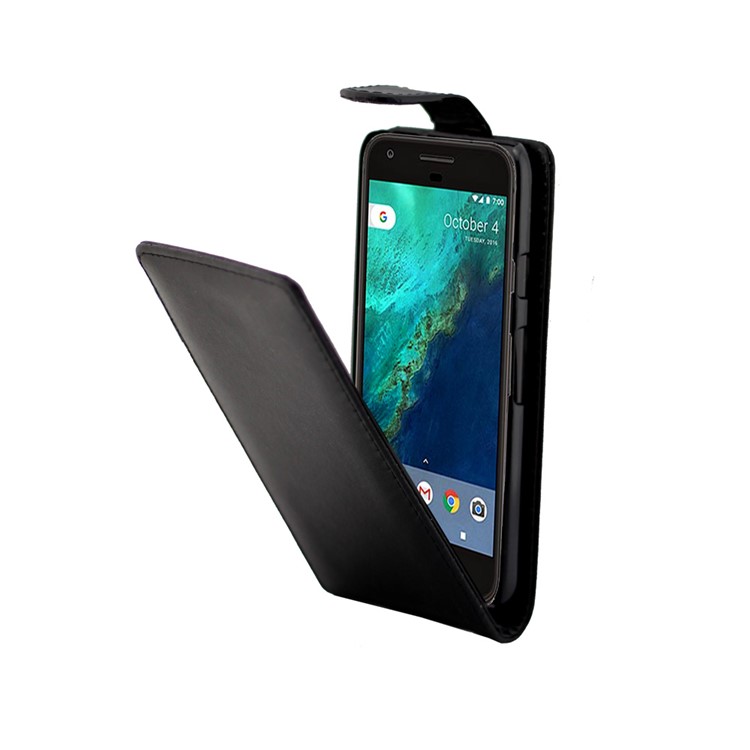 Vertical Flip Google Pixel Leather Case - Black-2