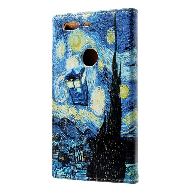 Pattern Printing Leather Wallet Case for Google Pixel - Starry Night-2