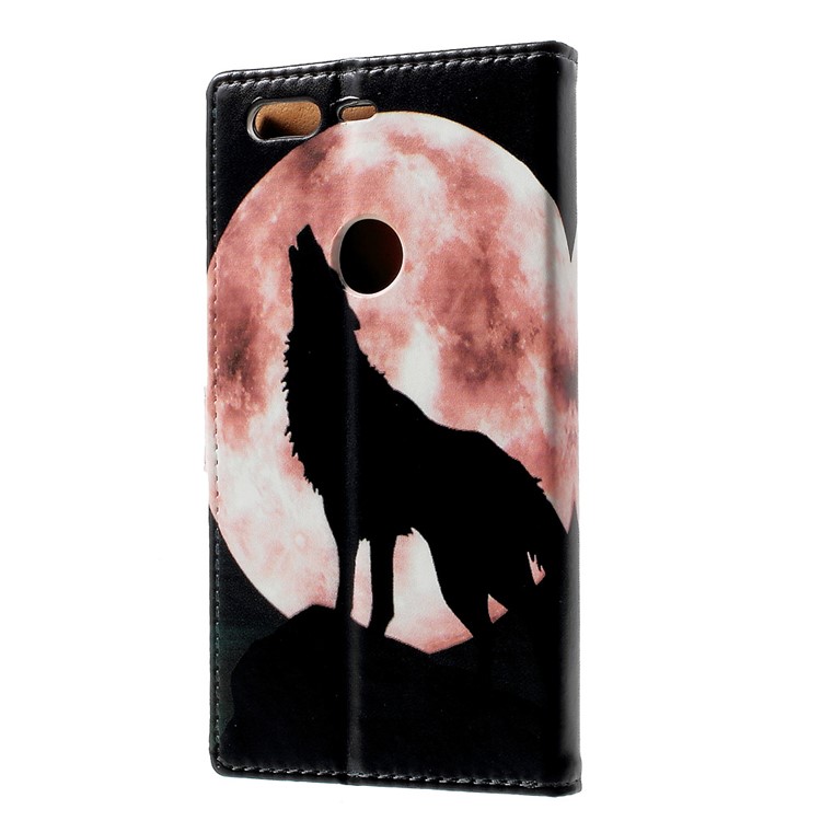 Pattern Printing Leather Wallet Shell for Google Pixel - Wolf Howling at the Moon-2