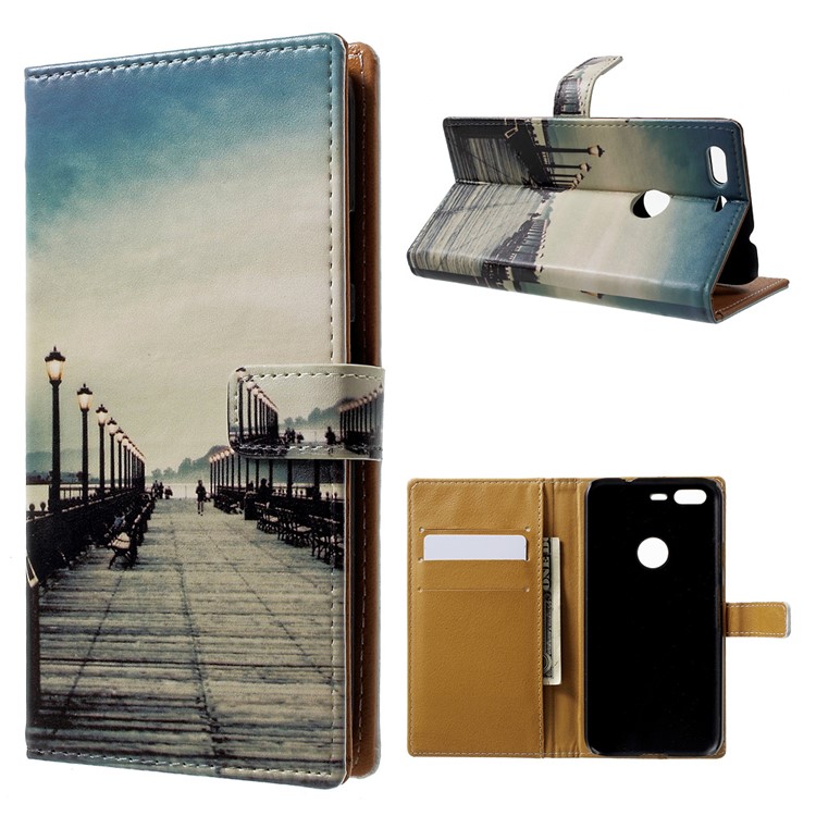 Pattern Printing Leather Stand Case Protector for Google Pixel - Street Light-1