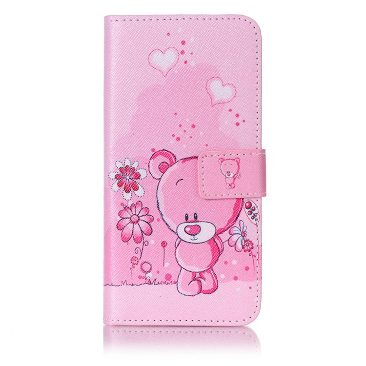 Pattern Printing Mobile Case Leather Wallet for Google Pixel - Cute Bear and Flowers-1