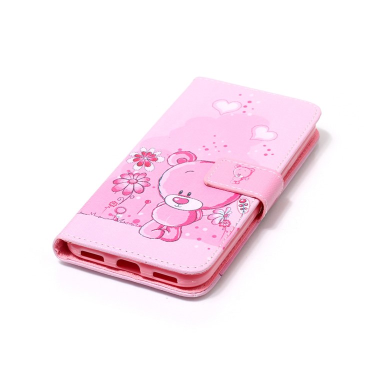 Pattern Printing Mobile Case Leather Wallet for Google Pixel - Cute Bear and Flowers-3