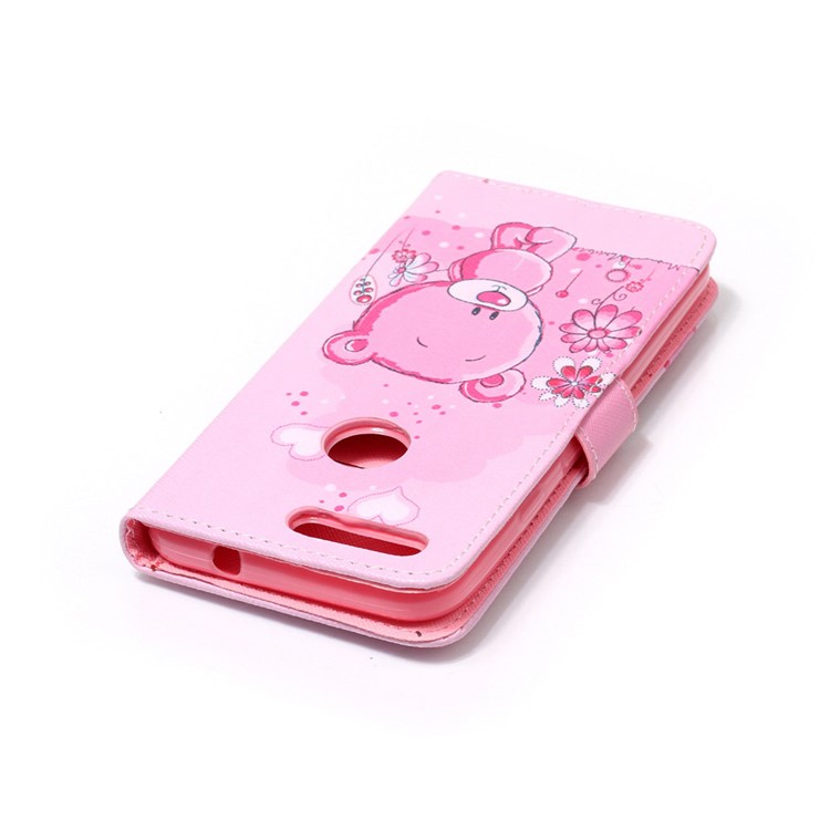 Pattern Printing Mobile Case Leather Wallet for Google Pixel - Cute Bear and Flowers-4
