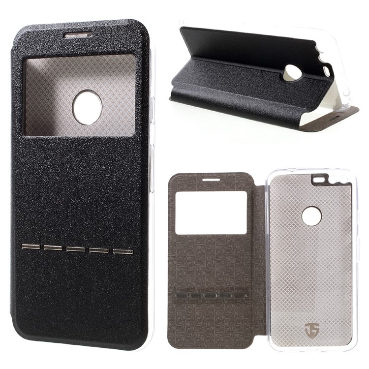 Slide Answer View Window Leather Phone Case for Google Pixel XL - Black-1