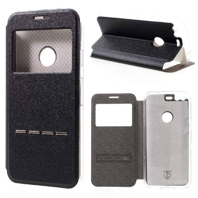 View Window Touch Slide Leather Flip Case for Google Pixel - Black-1