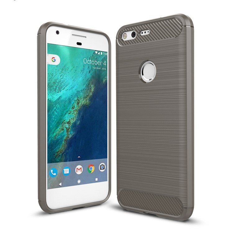 Carbon Fiber Brushed TPU Shockproof Mobile Cover for Google Pixel - Grey-1
