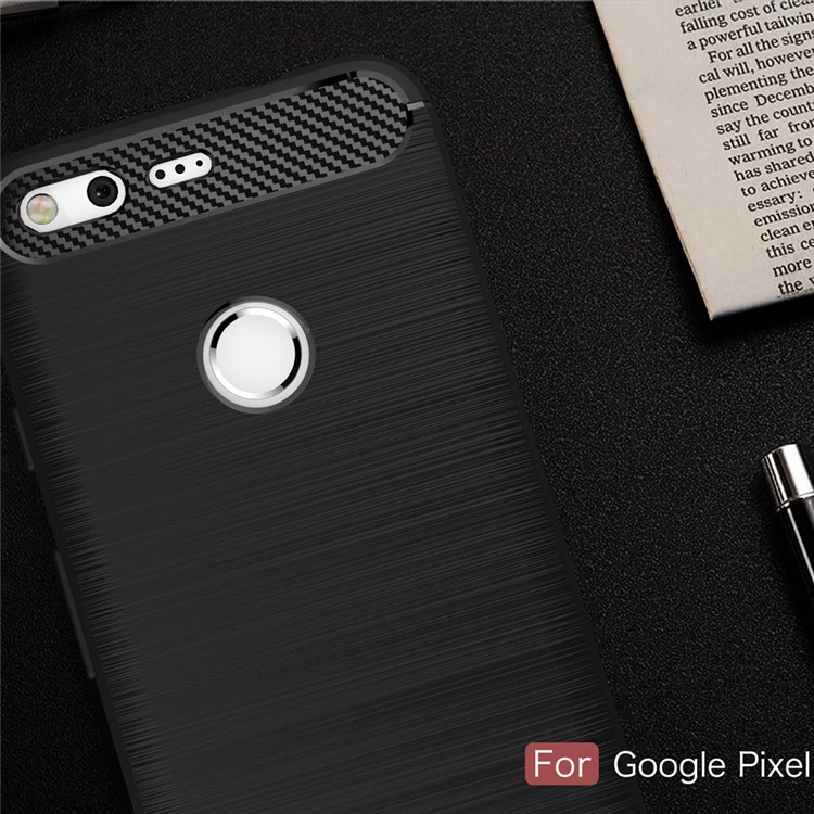 Carbon Fiber Brushed TPU Shockproof Mobile Cover for Google Pixel - Grey-2