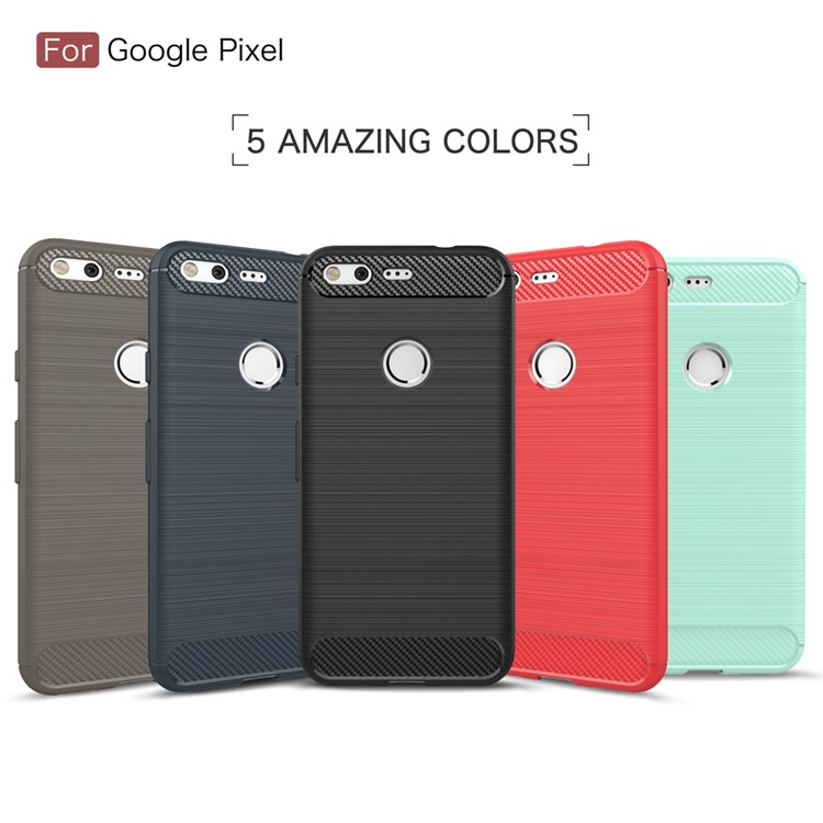 Carbon Fiber Brushed TPU Shockproof Mobile Cover for Google Pixel - Grey-3