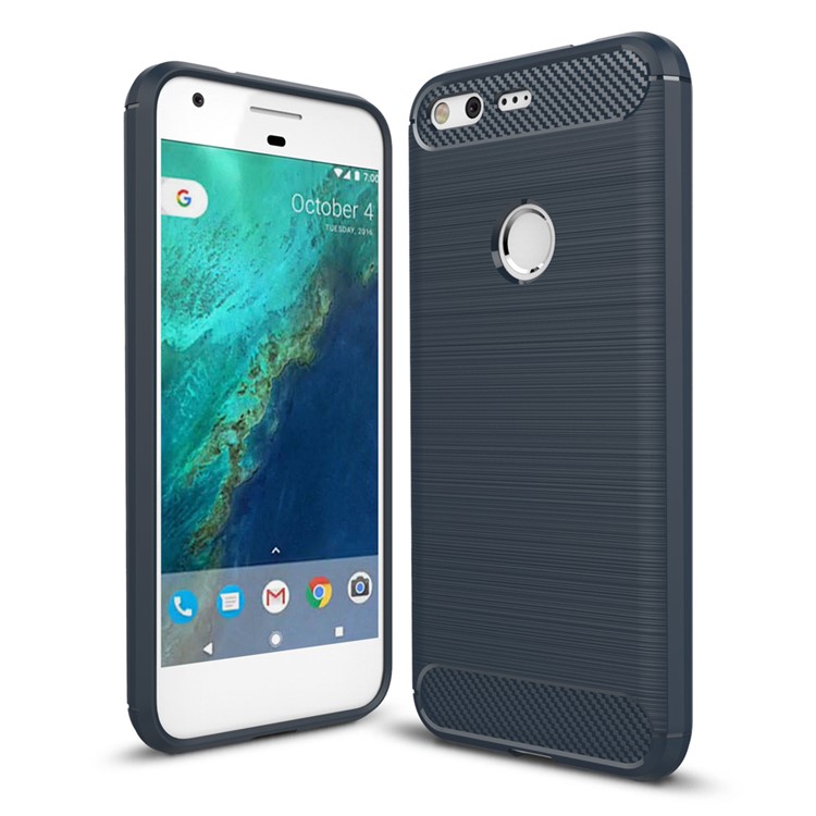 Brushed TPU Carbon Fiber Cover Accessory for Google Pixel - Dark Blue-1