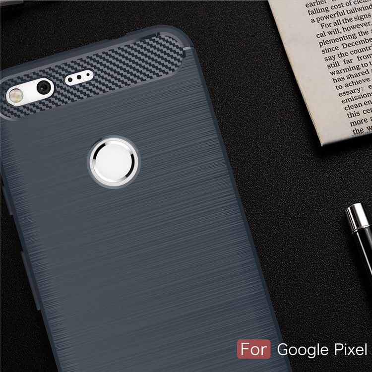 Brushed TPU Carbon Fiber Cover Accessory for Google Pixel - Dark Blue-2