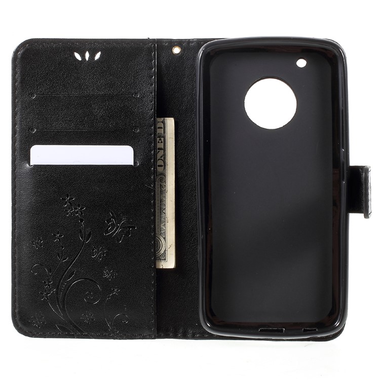 Butterfly Flowers Pattern Leather Wallet Case for Motorola Moto G5 Plus - Black-5