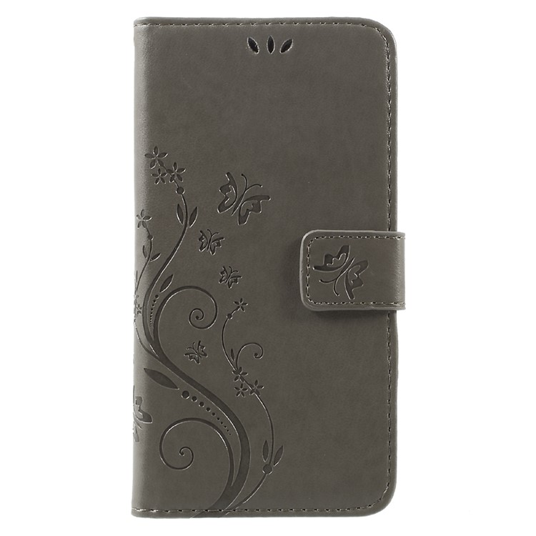 Butterfly Flowers Pattern Leather Wallet Cover for Motorola Moto G5 Plus - Grey-1