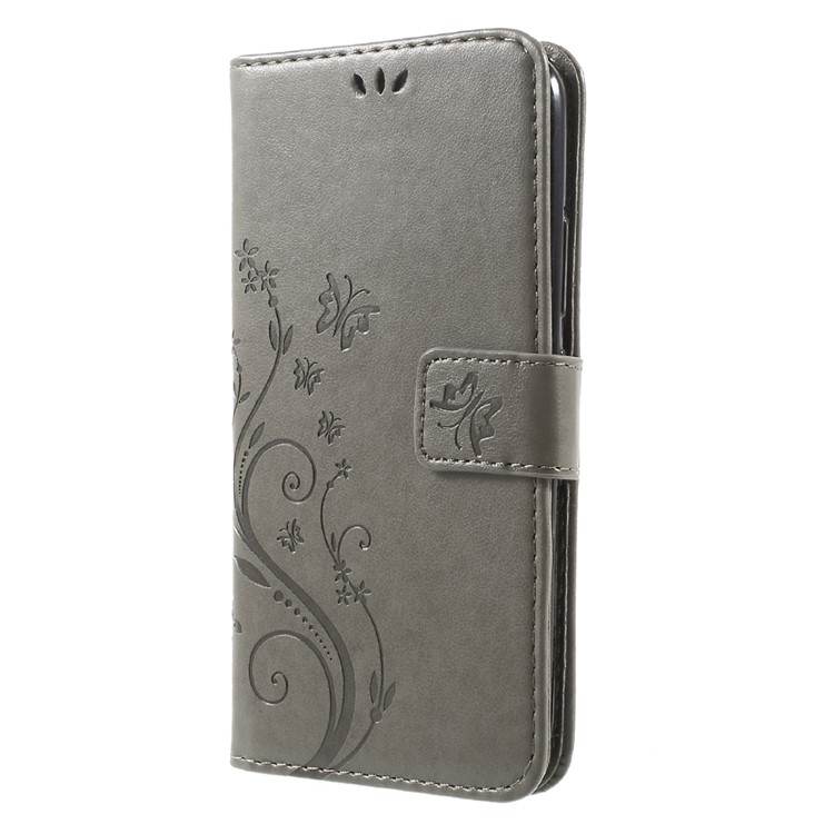 Butterfly Flowers Pattern Leather Wallet Cover for Motorola Moto G5 Plus - Grey-2