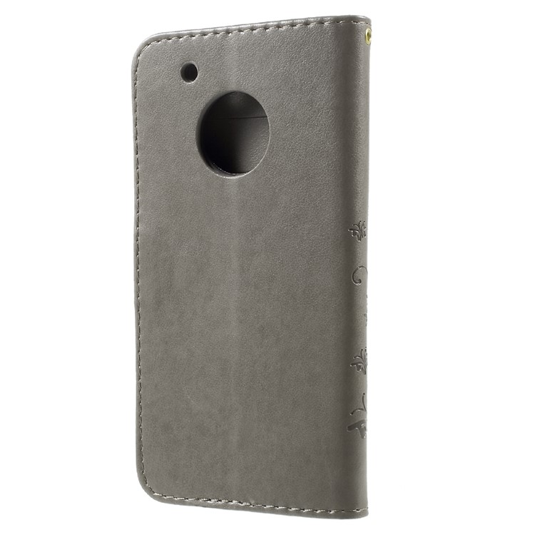 Butterfly Flowers Pattern Leather Wallet Cover for Motorola Moto G5 Plus - Grey-3