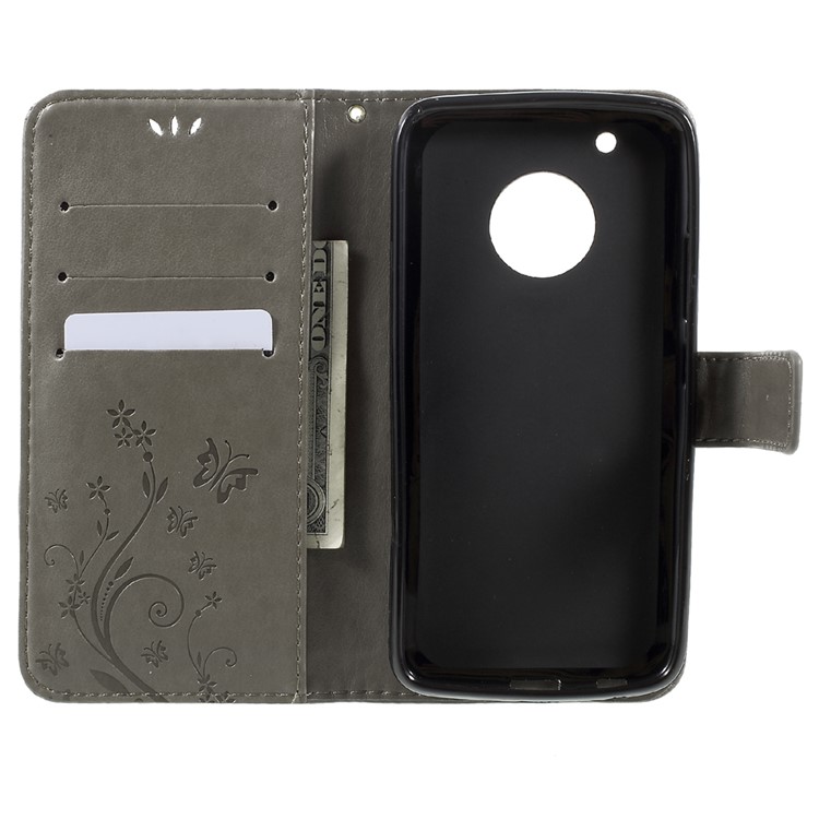 Butterfly Flowers Pattern Leather Wallet Cover for Motorola Moto G5 Plus - Grey-5