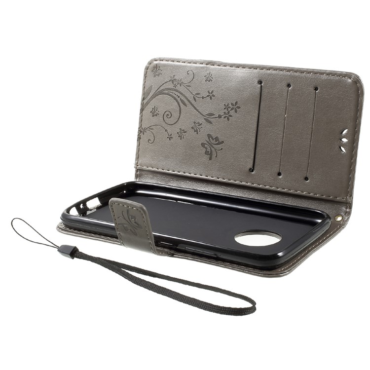 Butterfly Flowers Pattern Leather Wallet Cover for Motorola Moto G5 Plus - Grey-6