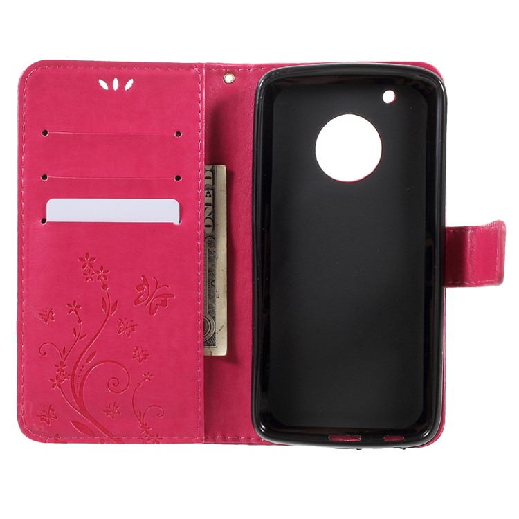 Butterfly Flowers Pattern PU Leather Wallet Case for Motorola Moto G5 Plus - Rose-5