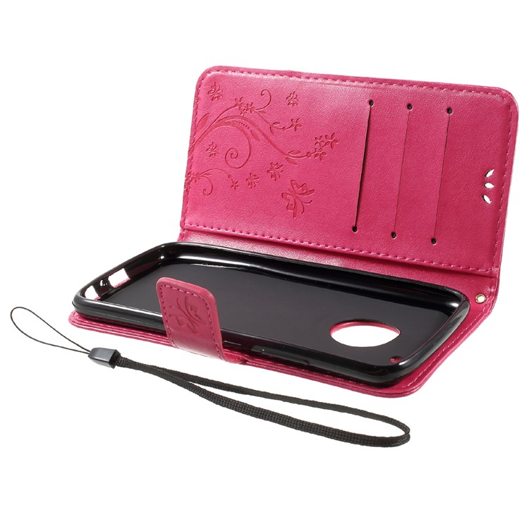 Butterfly Flowers Pattern PU Leather Wallet Case for Motorola Moto G5 Plus - Rose-6