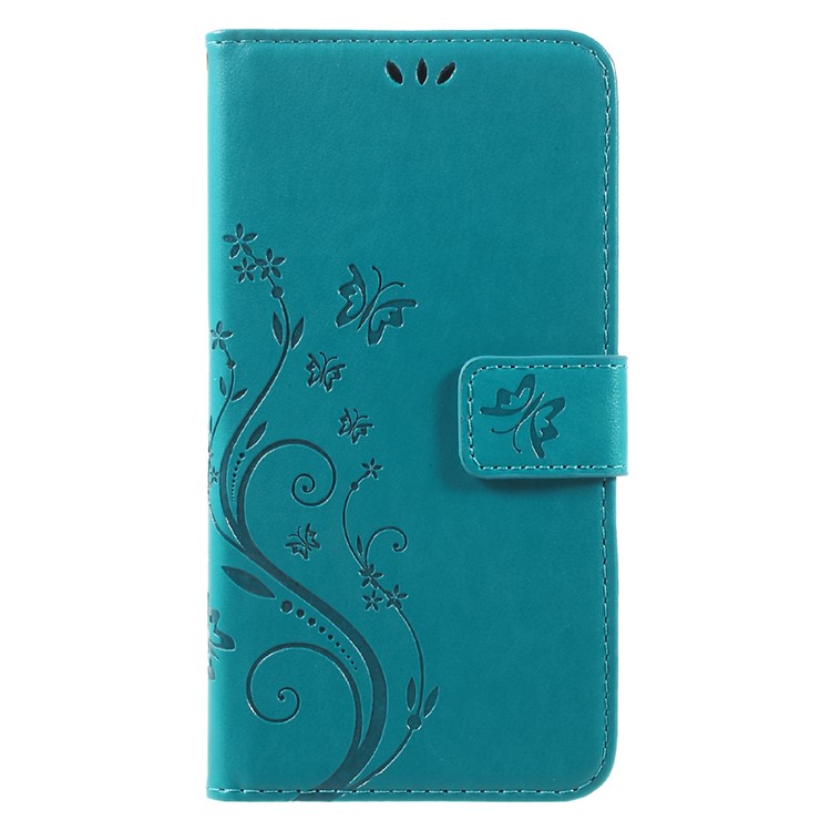 Butterfly Flowers Pattern Leather Wallet Case with Stand for Motorola Moto G5 Plus - Blue-1