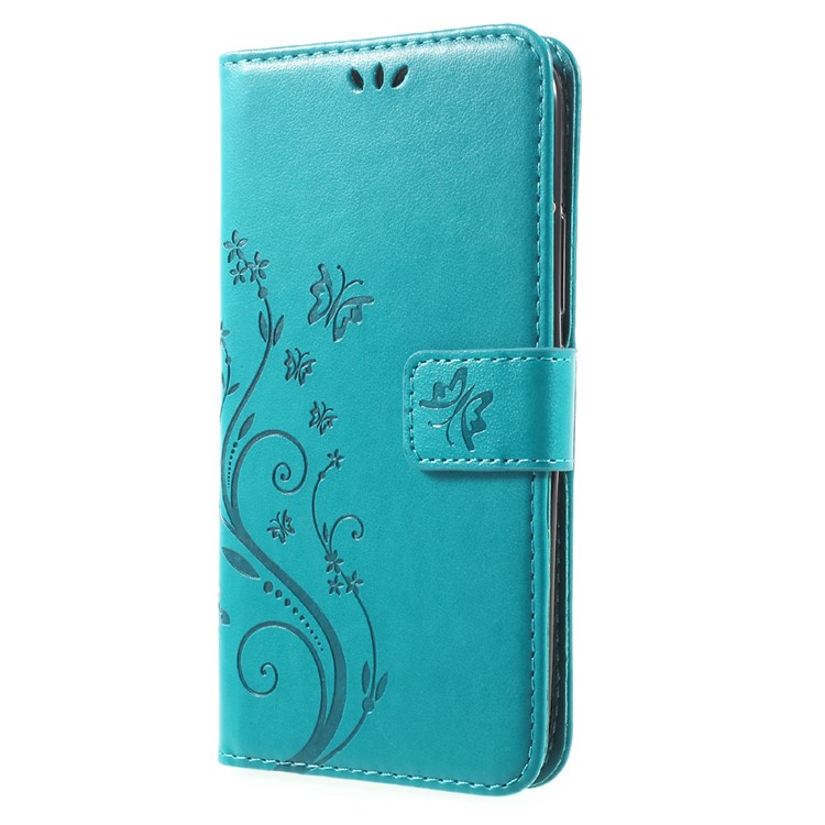 Butterfly Flowers Pattern Leather Wallet Case with Stand for Motorola Moto G5 Plus - Blue-2