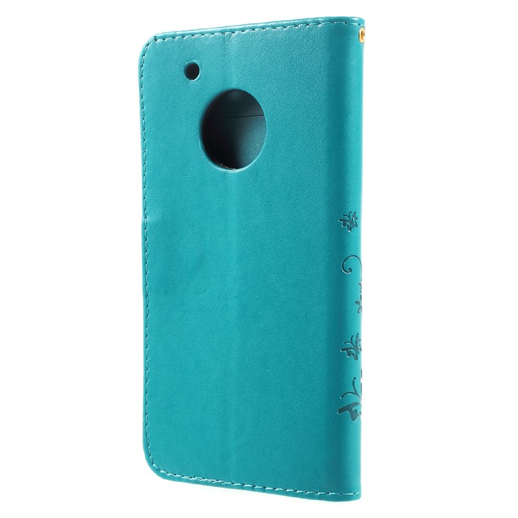 Butterfly Flowers Pattern Leather Wallet Case with Stand for Motorola Moto G5 Plus - Blue-3