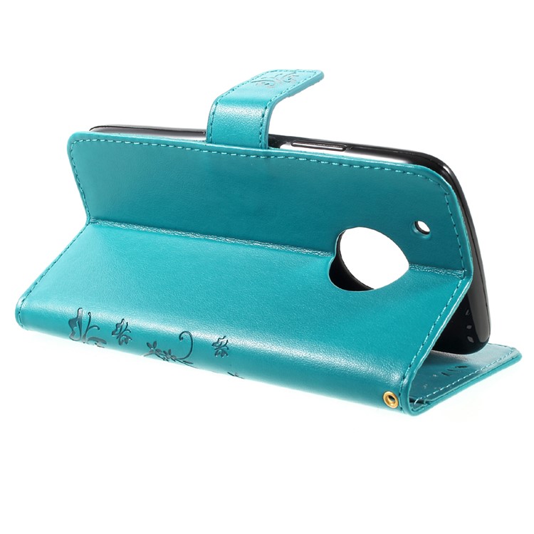Butterfly Flowers Pattern Leather Wallet Case with Stand for Motorola Moto G5 Plus - Blue-4