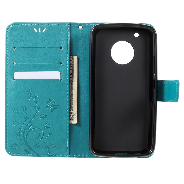 Butterfly Flowers Pattern Leather Wallet Case with Stand for Motorola Moto G5 Plus - Blue-5