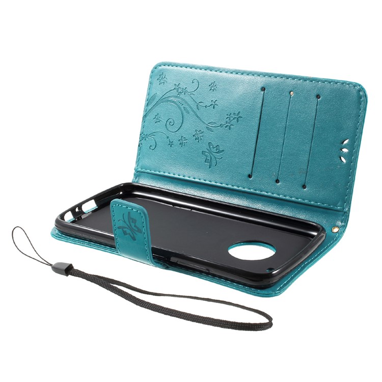 Butterfly Flowers Pattern Leather Wallet Case with Stand for Motorola Moto G5 Plus - Blue-6