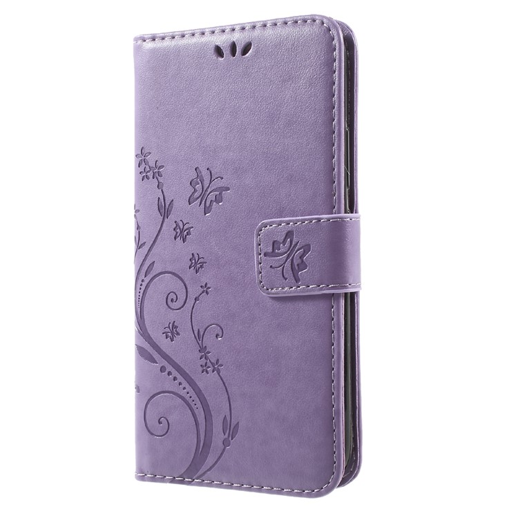 Butterfly Flowers Pattern Leather Case with Credit Card Pockets for Motorola Moto G5 Plus - Light Purple-2