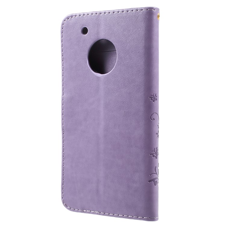 Butterfly Flowers Pattern Leather Case with Credit Card Pockets for Motorola Moto G5 Plus - Light Purple-3