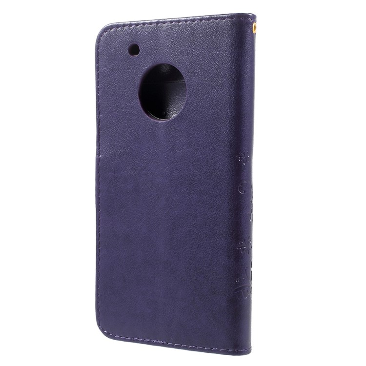 Butterfly Flowers Pattern Leather Case with Credit Card Slots and Stand Function for Motorola Moto G5 Plus - Dark Purple-3