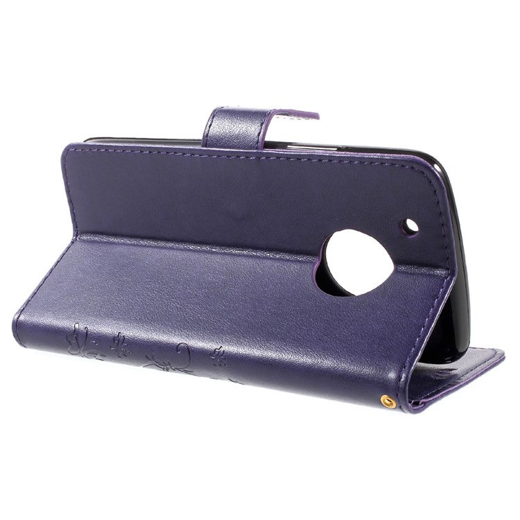 Butterfly Flowers Pattern Leather Case with Credit Card Slots and Stand Function for Motorola Moto G5 Plus - Dark Purple-4