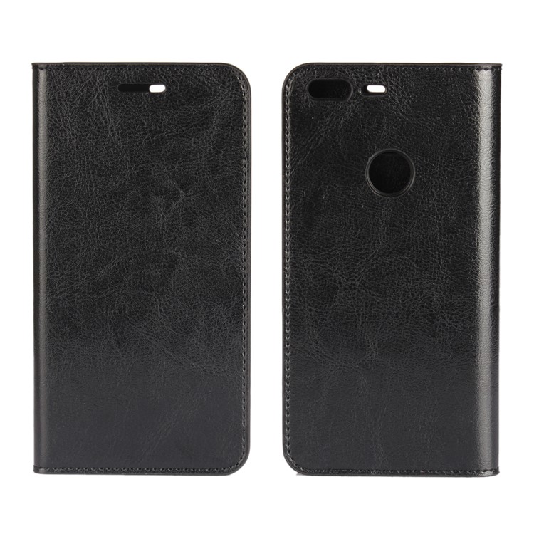 Crazy Horse Genuine Leather Wallet Mobile Case for Google Pixel - Black-1