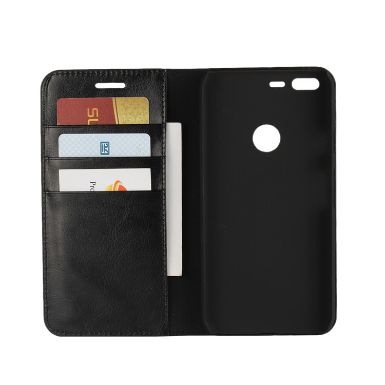 Crazy Horse Genuine Leather Wallet Mobile Case for Google Pixel - Black-4