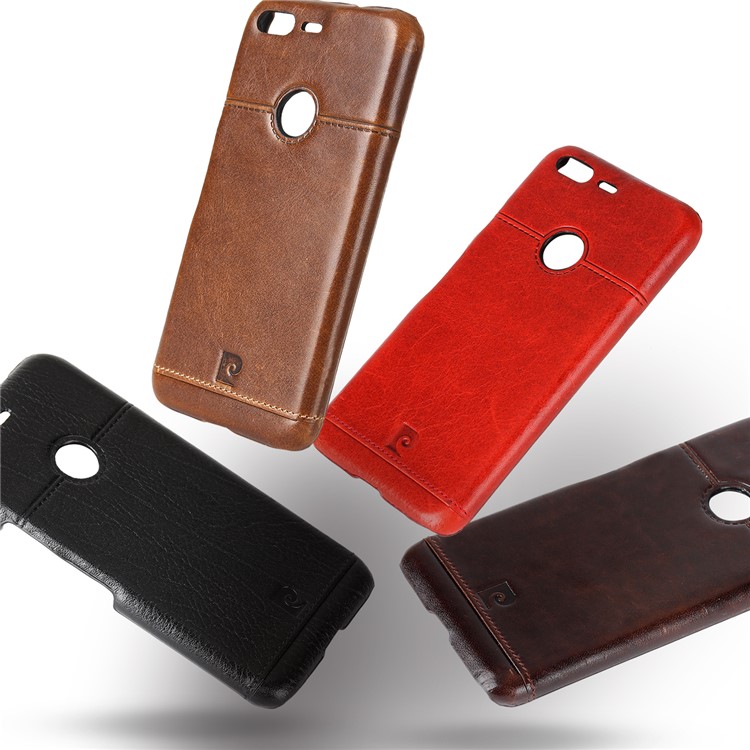 PIERRE CARDIN Stitched Genuine Leather Coated Hard Case for Google Pixel - Black-10